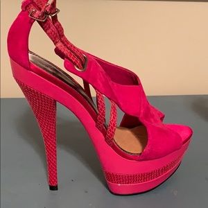 Pink Suede & Alligator Platform Pumps